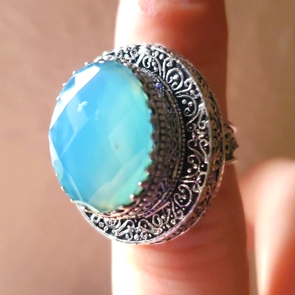 New Huge Faceted Chalcedony 925 Silver Statement Ring. - Picture 15 of 16